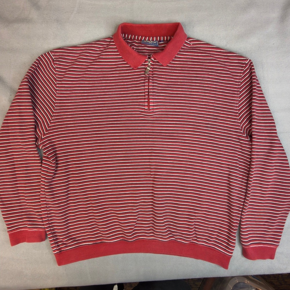 Bobby Jones Players Large Red Striped Quarter Zip Pullover Mens Sweater